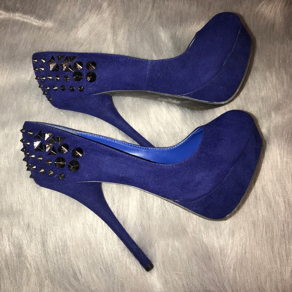 Velvet Blue Studded Stilettos